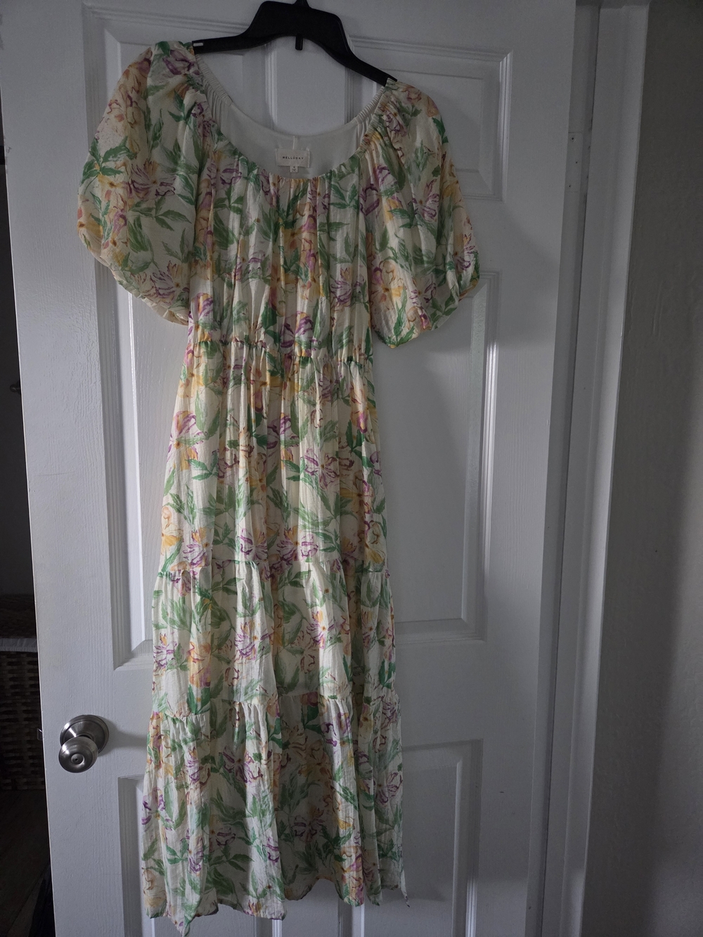 MELLODAY Cream Floral Maxi Dress with Green and Yellow Print